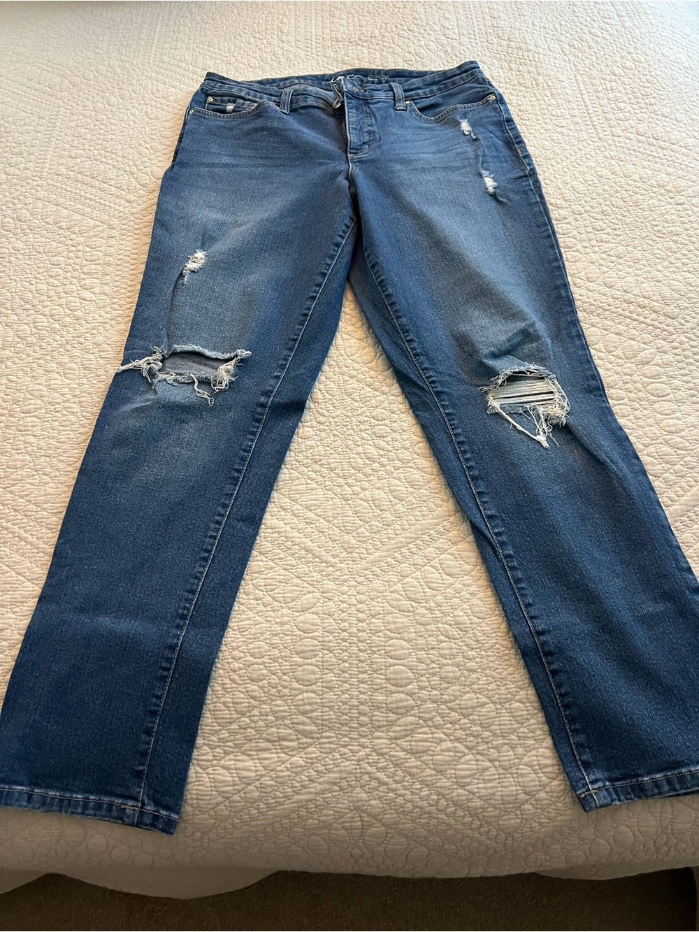 INC International Concepts Dark Blue Straight Leg Distressed Jeans